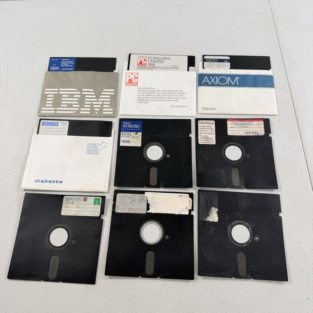 Lot of 9 Vintage Various Floppy Disks 5.25" IBM Axiom Nashua Untested